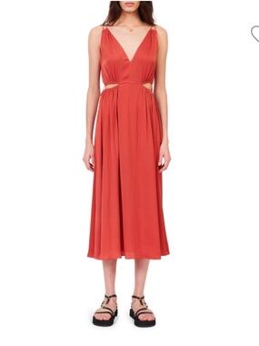Maje Rust Cutout V-Neck Maxi Dress